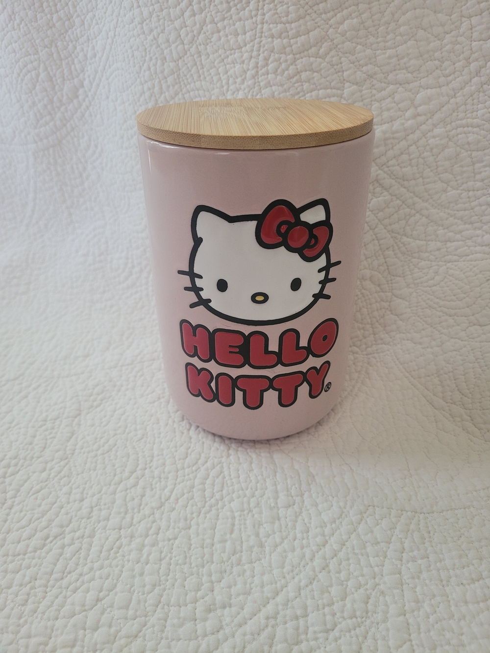 Hello Kitty Pink Ceramic Canister with Bamboo Lid